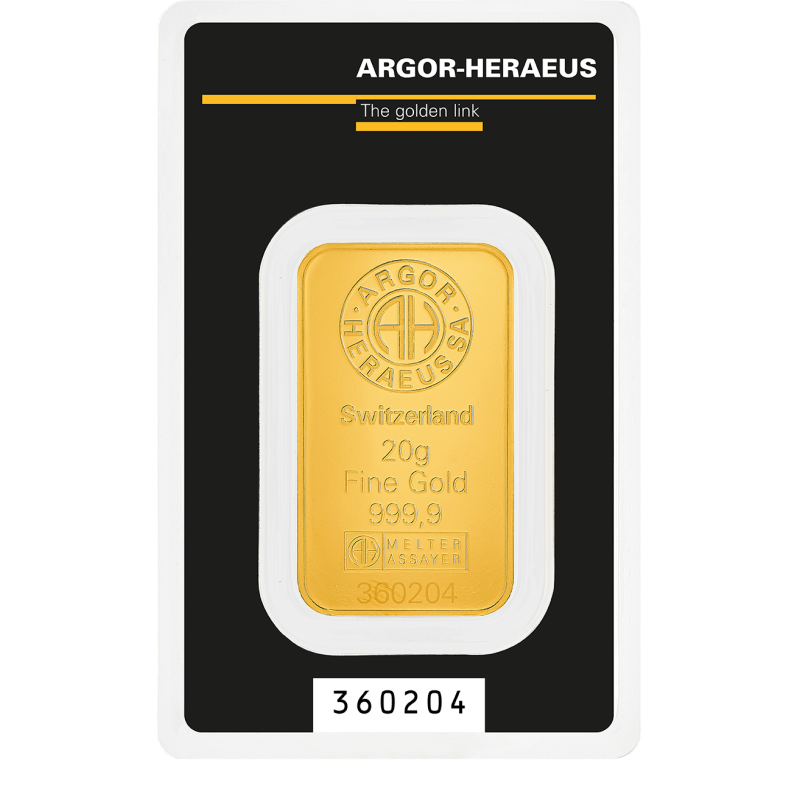 Lingotto oro 20 grammi Argor-Heraeus KINEBAR